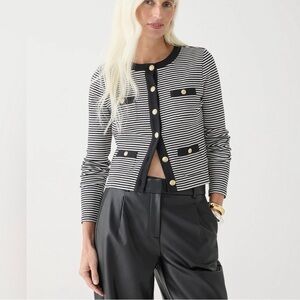 J. Crew Black & White Striped Button-Front Cardigan Blazer